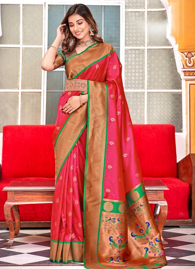 Paithani Silk Pink Festival Wear Weaving Saree